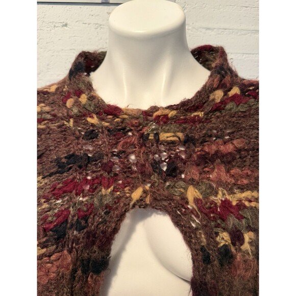 Boho-Chic, Folk, 70s Vintage, Cottagecore Chunky Knit Fringe Cape Nordstrom OS - Picture 5 of 7
